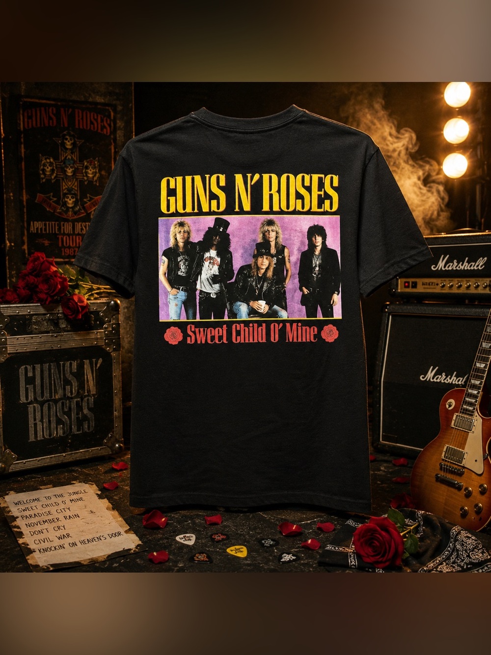 Guns N’ Roses Sweet Child O’ Mine Band Tee Medium Black Rock Graphic T-Shirt